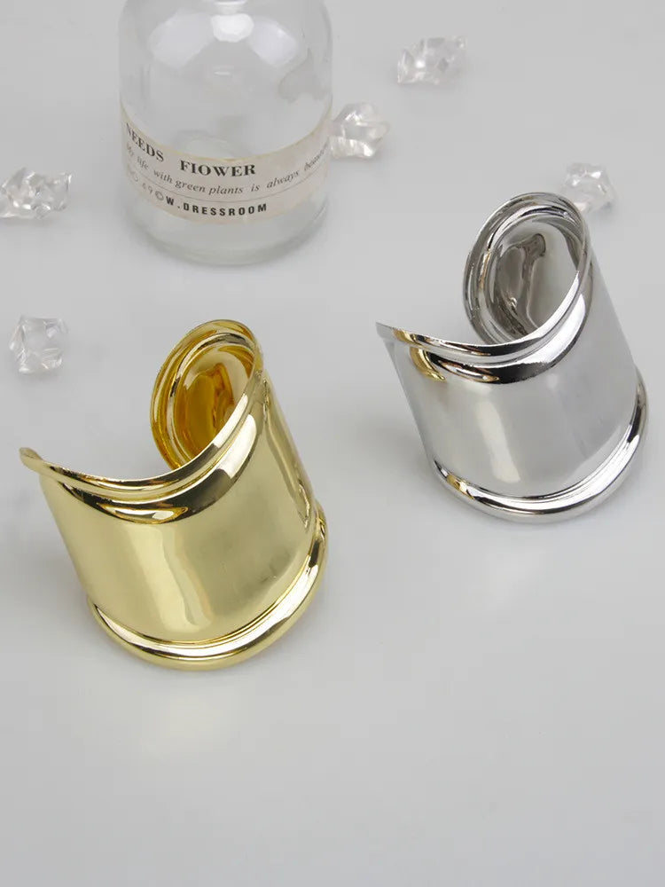 Riolio Metal Wave Asymmetry Openings Bracelet Europe Temperament Exaggerated Fashion Personality Wide Bracelet Jewelry