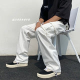 Riolio Black/white Cargo Pants Men Fashion Loose Straight Wide Leg Pants Men Streetwear Hip-hop Pocket Casual Pants Mens Trousers