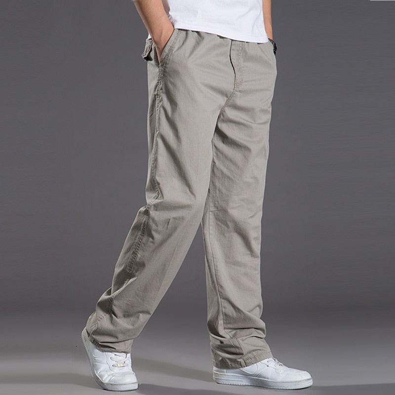 Riolio Mens casual Cargo Cotton pants men pocket loose Straight Pants Elastic Work Trousers Brand Fit Joggers Male Super Large Size 6XL