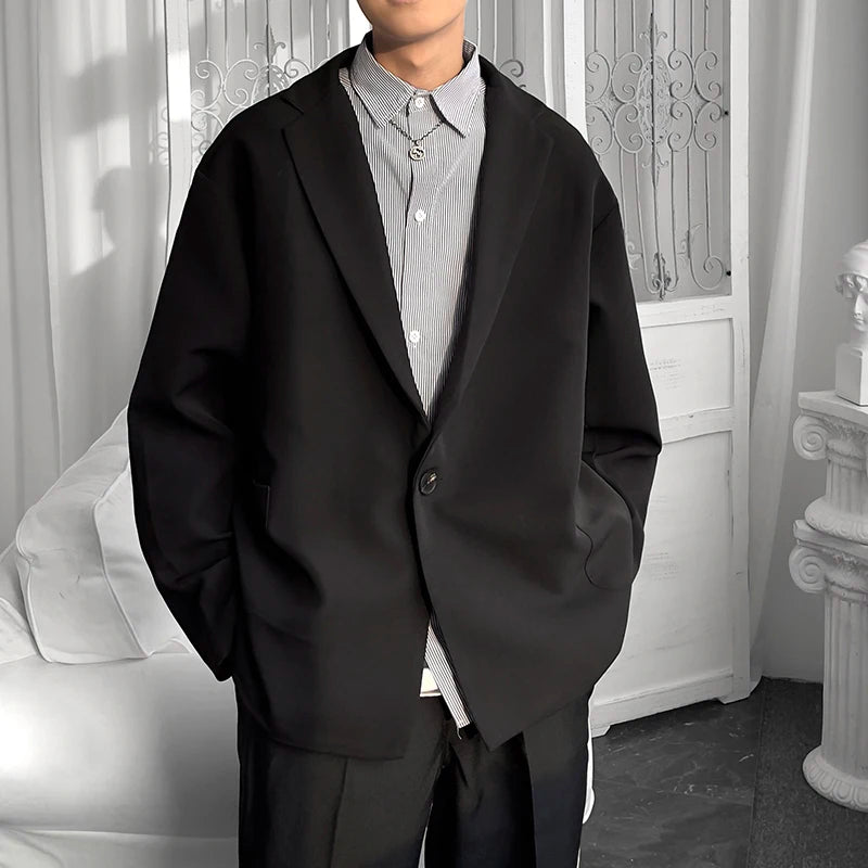 Riolio Korean-style Men Casual Blazers Male One Button Suit Jackets Daily Business Streetwear All-match Simple Suit-tops