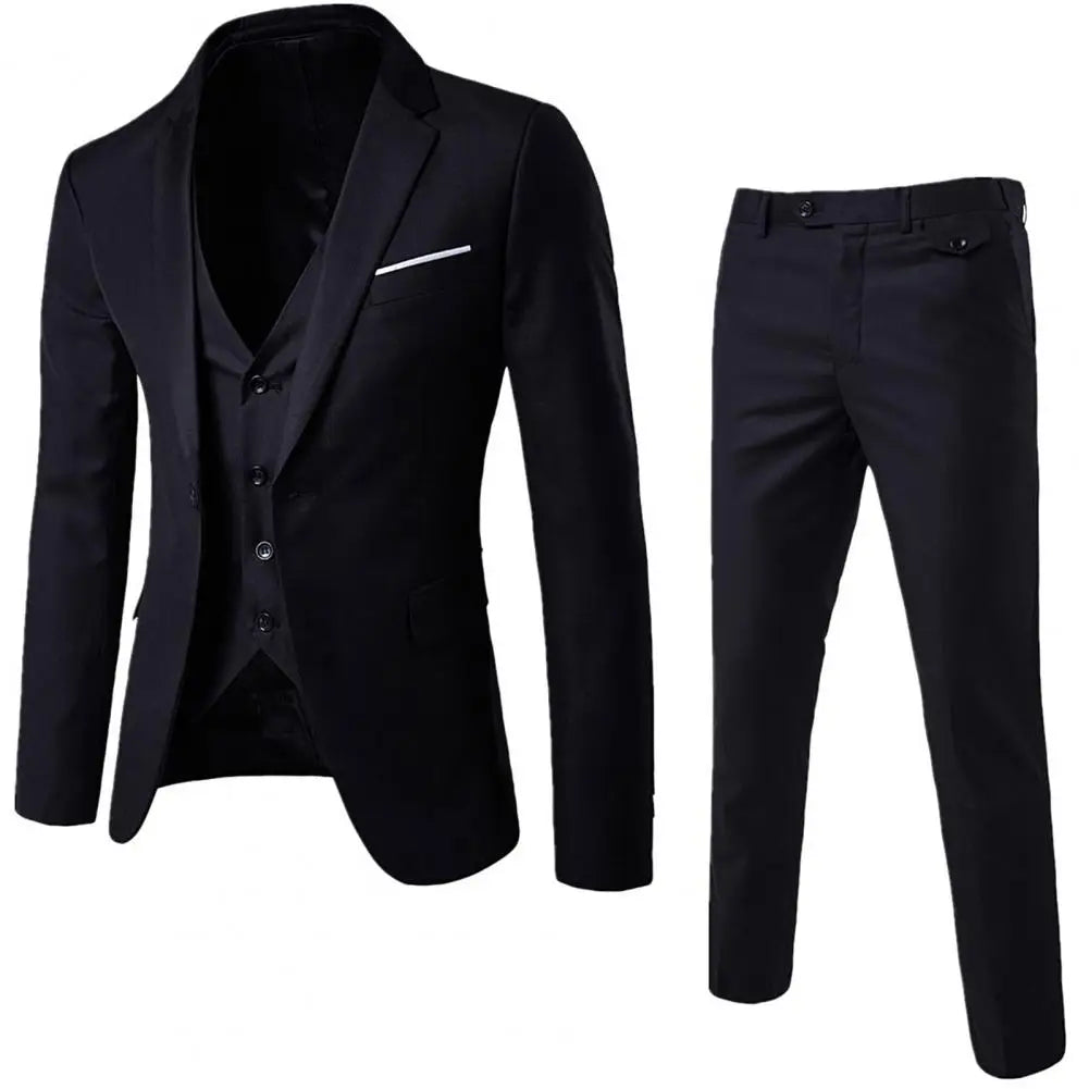 Riolio suit fashion 3pcs Suit Men Slim Formal Suit Solid Color Blazer Vest Pants Set 3 Piece Mens Suit Business Suit costume homme костюм мужской