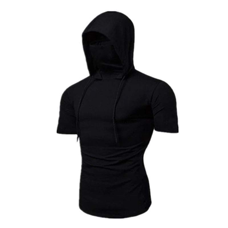 Riolio New Hooded T-shirt Men Fashion Style Personality Stretch Leisure Sport Shirt Ninja Suit Short-sleeved T-shirt Mask Suit Tops