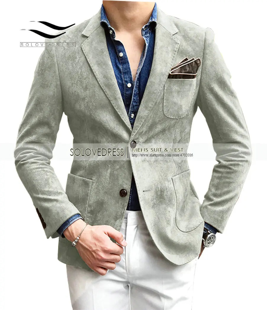 Riolio Flannel Brown Men's suit Fashion Green Jacket Blazer Prom Party Dinner Black Business Coffe Waistcoat Tuxedo  Jacket For Wedding