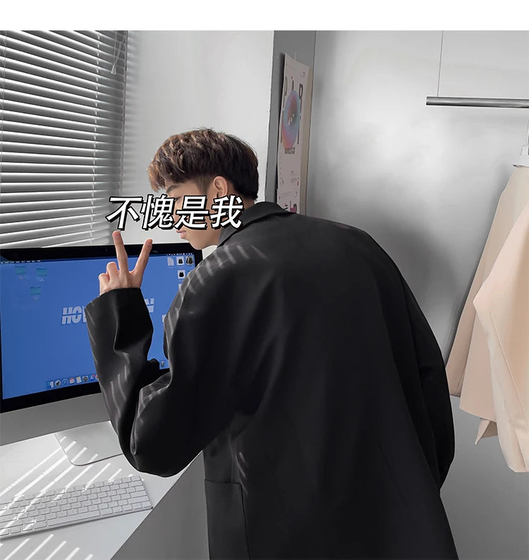 Riolio Korean-style Men Casual Blazers Male One Button Suit Jackets Daily Business Streetwear All-match Simple Suit-tops