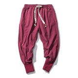 Riolio Cotton Linen Harem Pants Men Solid Elastic Waist Streetwear Joggers New Baggy Drop-crotch Pants Casual Trousers Men