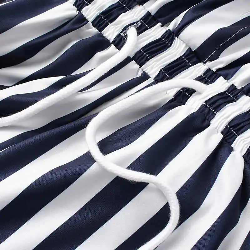 Riolio Men's Striped Romper Shorts Fashion Casual Playsuit Short Sleeve Button-down Shorts Lapel Jumpsuit Drawstring Streetwear S-3XL