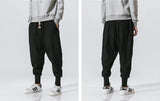 Riolio Cotton Linen Harem Pants Men Solid Elastic Waist Streetwear Joggers New Baggy Drop-crotch Pants Casual Trousers Men