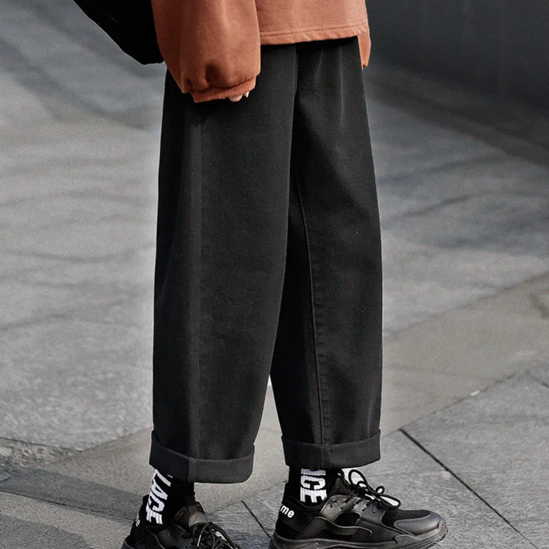 Riolio Wide legs Jeans Men Fashion Retro Solid Color Casual Straight Jean Pants Mens Streetwear Hip Hop Denim Pants Mens Trousers M-3XL