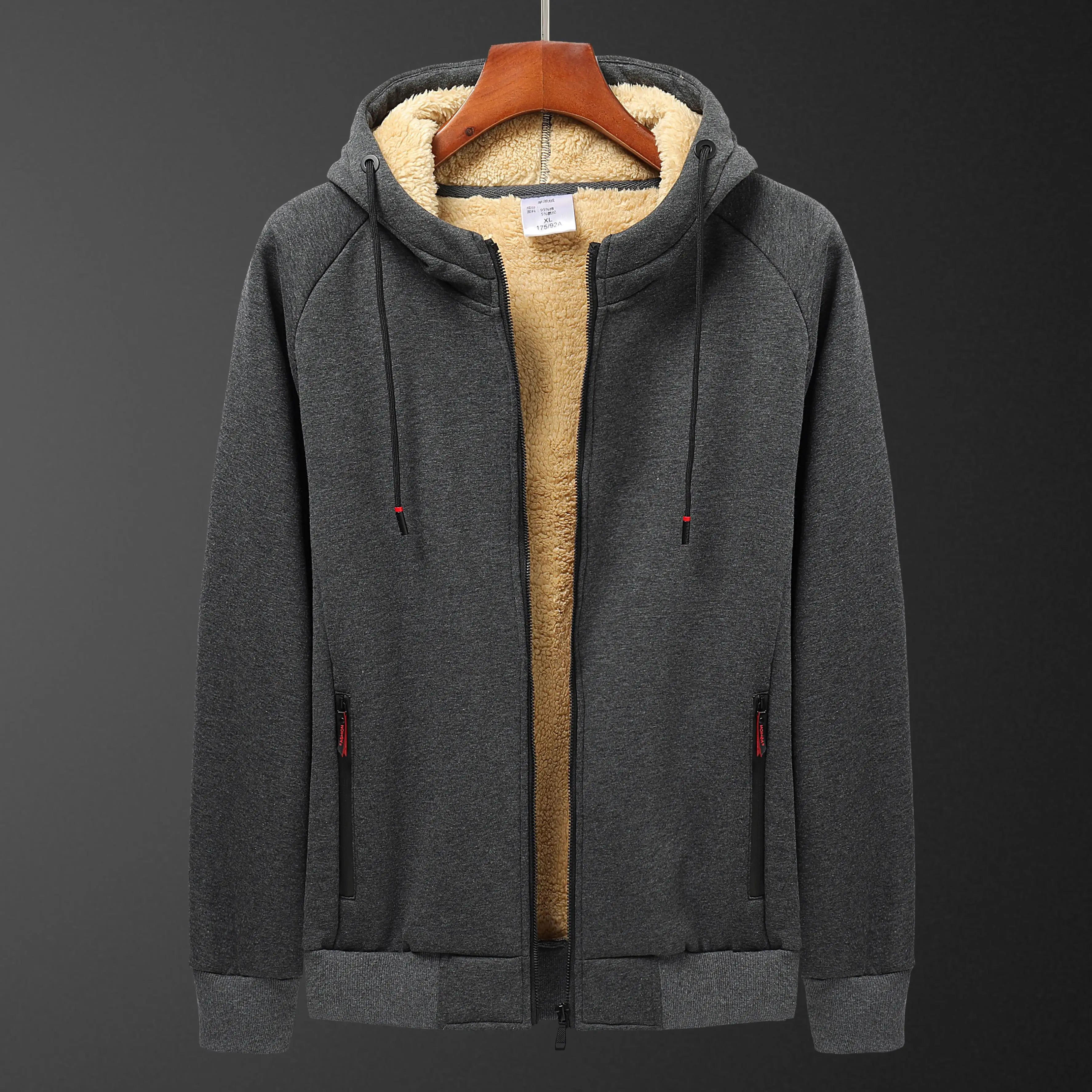 Riolio Winter Thicken Hooded cotton winter new plus cashmere men's casual lamb cashmere plus size Hoodie Plush coat L-8XL streetwear