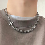 Riolio Hip Hop Stainless Steel Cross Necklace for Women Men Punk Double Layer Splicing Chain Necklaces Charm Trend Neck Jewelry Choker