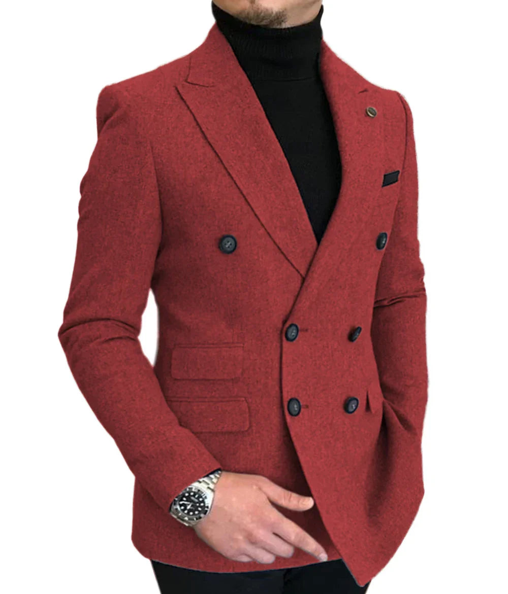 Riolio Formal New Burgundy Red Grey Lapel Tux Men Slim Fit Suits Coat Jacket Custom Made For Wendding Party Woolen cloth