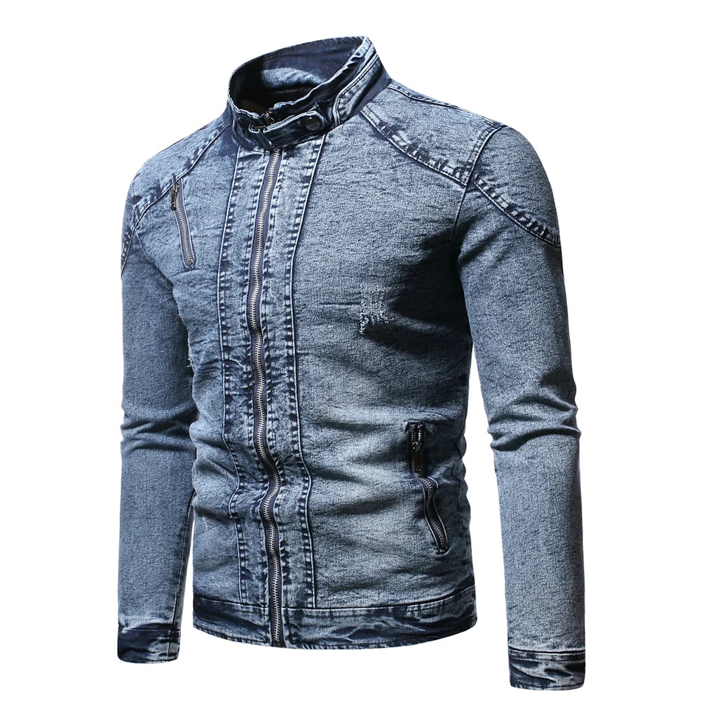 Riolio Fashion Spring Casual Jacket Mens Velvet Streetwear Denim Jacket  Stand Collar Jean Jackets Male Slim Fit Coat Outerwear