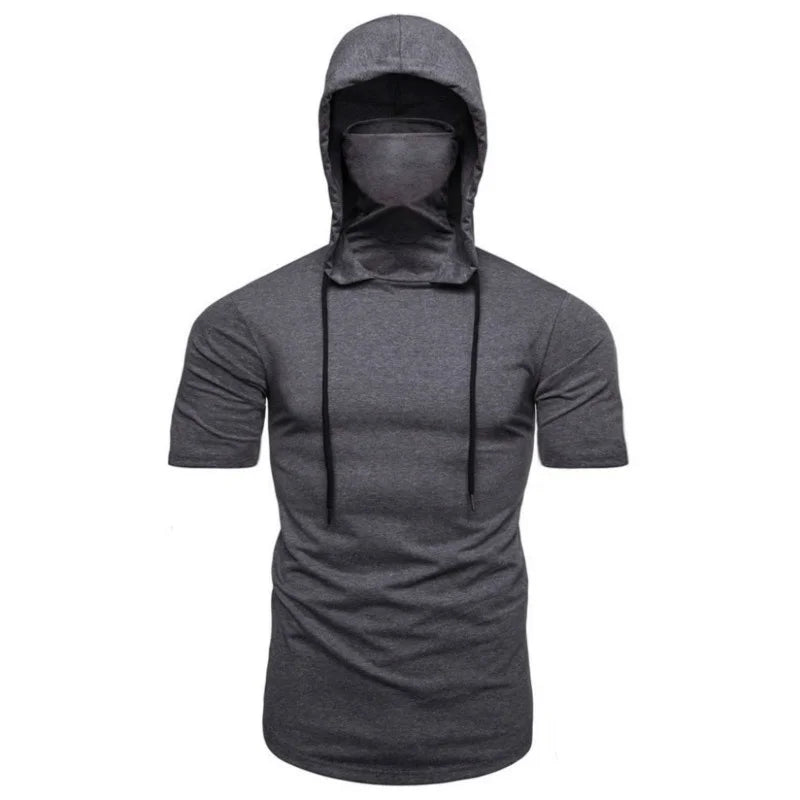 Riolio New Hooded T-shirt Men Fashion Style Personality Stretch Leisure Sport Shirt Ninja Suit Short-sleeved T-shirt Mask Suit Tops