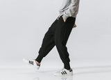Riolio Cotton Linen Harem Pants Men Solid Elastic Waist Streetwear Joggers New Baggy Drop-crotch Pants Casual Trousers Men