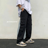 Riolio Black/white Cargo Pants Men Fashion Loose Straight Wide Leg Pants Men Streetwear Hip-hop Pocket Casual Pants Mens Trousers