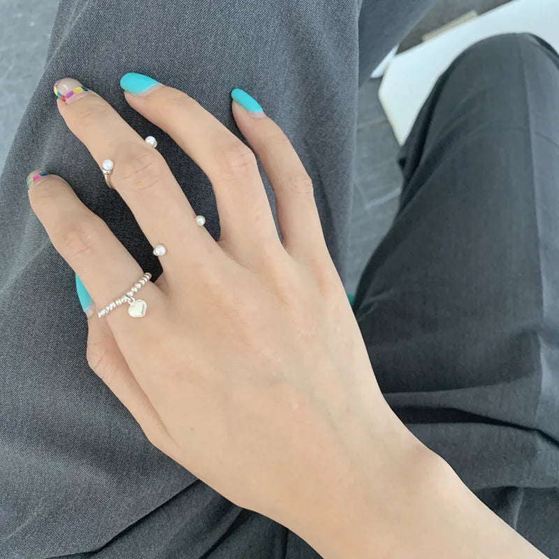 Riolio Hand-woven love beaded ring Fashion Women Men Round Ball Bead Adjustable Retro Rings Jewelry