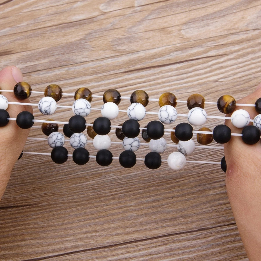 Riolio 2pcs/set Style Couples Distance Bracelet Natural Stone Yoga Beaded Bracelet for Men Women Friend Gift Charm Strand Jewelry