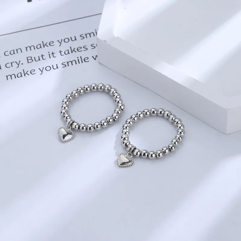 Riolio Hand-woven love beaded ring Fashion Women Men Round Ball Bead Adjustable Retro Rings Jewelry