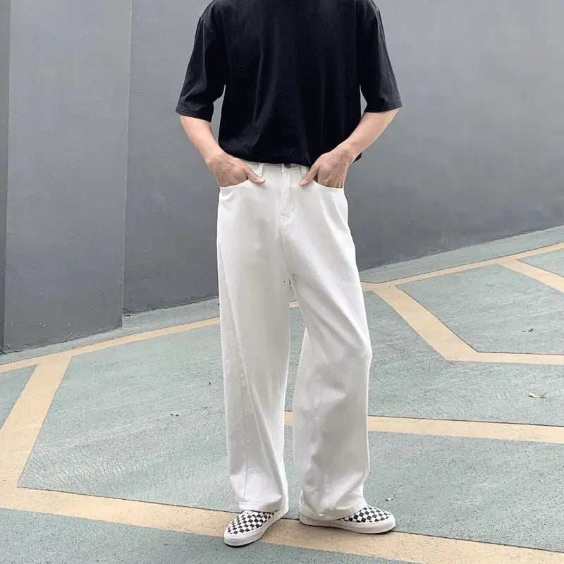 Riolio Wide Leg Jeans Men Fashion Casual White Jeans Men Streetwear Korean Loose Hip-hop Straight Jeans Mens Denim Trousers M-3XL