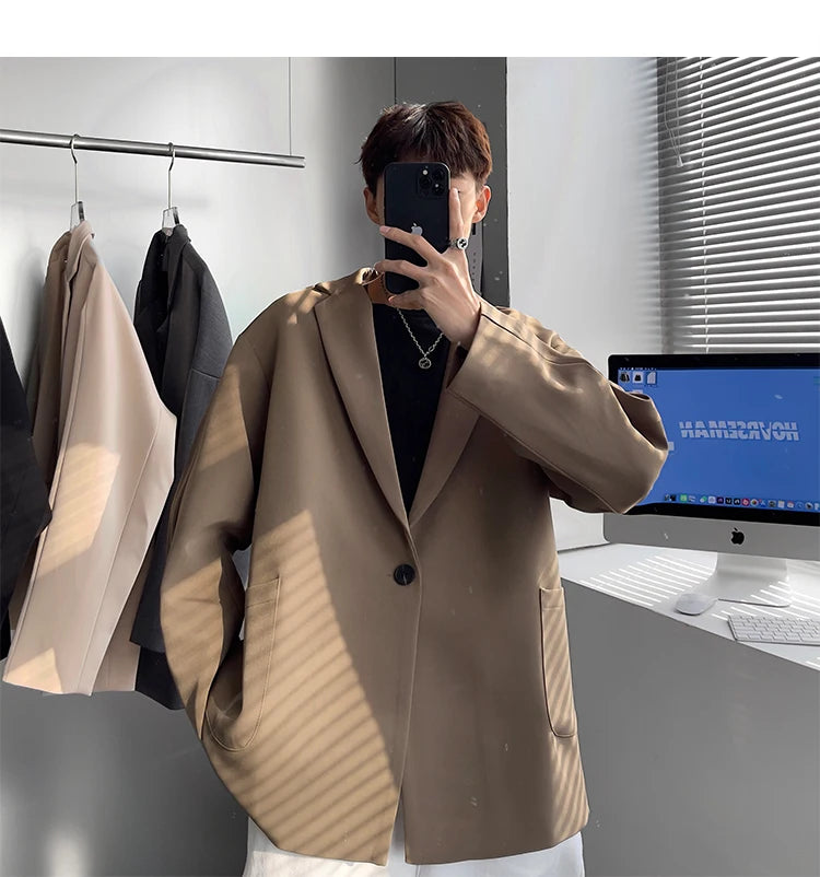 Riolio Korean-style Men Casual Blazers Male One Button Suit Jackets Daily Business Streetwear All-match Simple Suit-tops