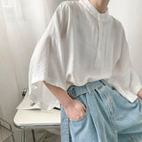 Riolio Summer Oversize Shirt Men's Fashion Black White Casual Shirt Men Streetwear Korean Loose Short Sleeve Shirts Mens Pullover Shirt