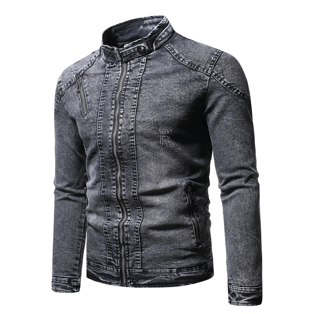 Riolio Fashion Spring Casual Jacket Mens Velvet Streetwear Denim Jacket  Stand Collar Jean Jackets Male Slim Fit Coat Outerwear