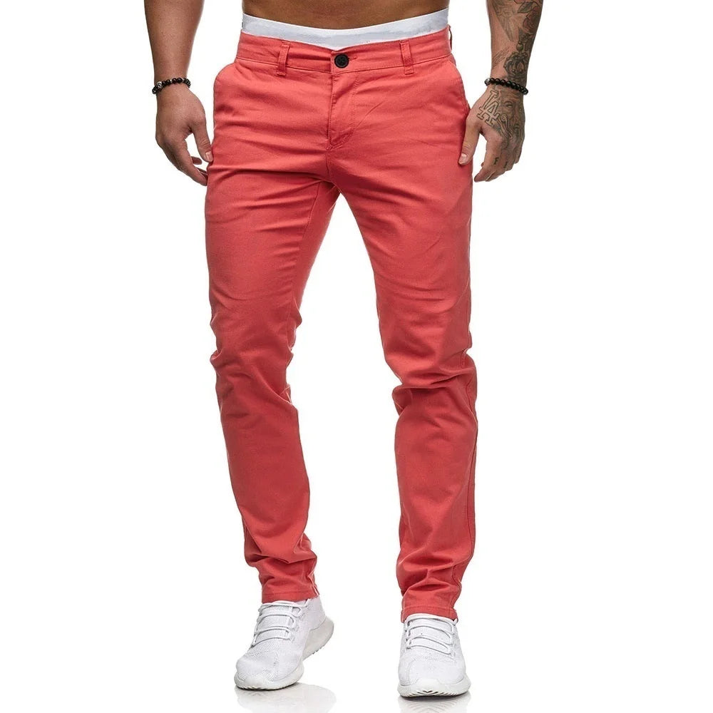 Riolio New Men's Solid Color Casual Cotton Trousers Slim Straight Business Pants All-match Trousers