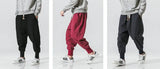 Riolio Cotton Linen Harem Pants Men Solid Elastic Waist Streetwear Joggers New Baggy Drop-crotch Pants Casual Trousers Men