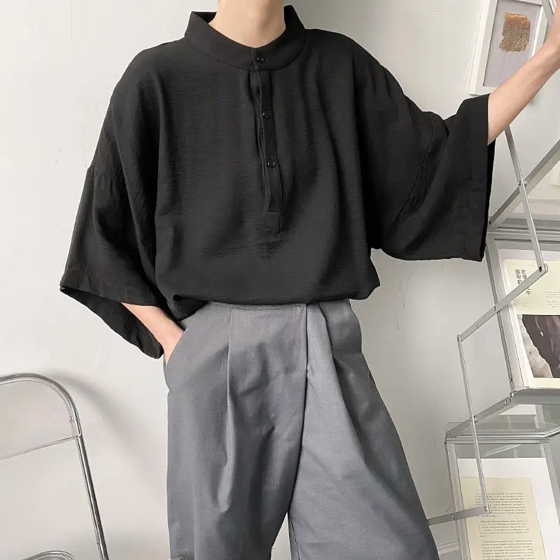 Riolio Summer Oversize Shirt Men's Fashion Black White Casual Shirt Men Streetwear Korean Loose Short Sleeve Shirts Mens Pullover Shirt