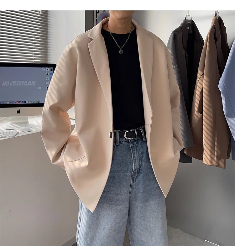 Riolio Korean-style Men Casual Blazers Male One Button Suit Jackets Daily Business Streetwear All-match Simple Suit-tops