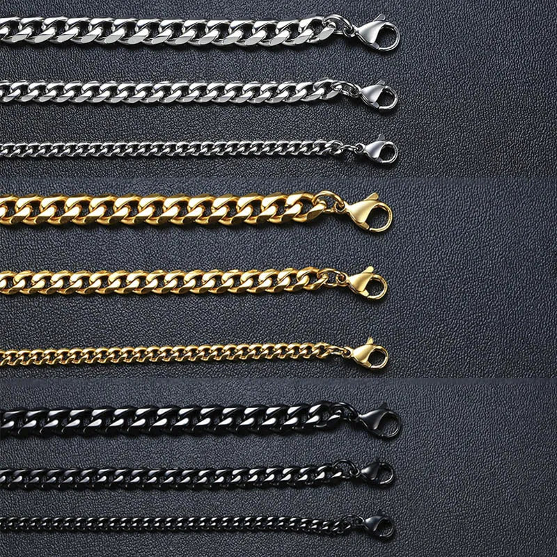 Riolio 3-11mm Chunky Miami Curb Chain Bracelet for Men, Stainless Steel Cuban Link Chain Wristband Classic Punk Heavy Male Jewelry