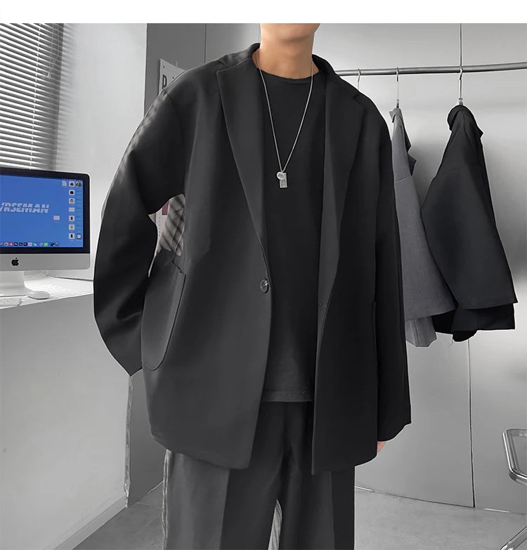 Riolio Korean-style Men Casual Blazers Male One Button Suit Jackets Daily Business Streetwear All-match Simple Suit-tops