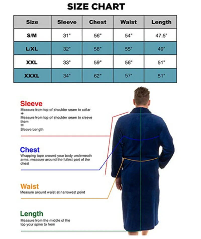 Riolio Mens Bathrobe Man Winter Warm Casual Flannel Robe Sleepwear Long Sleeve Plush Shawl Male Bath Robe Lounge Nightgown Home Clothes