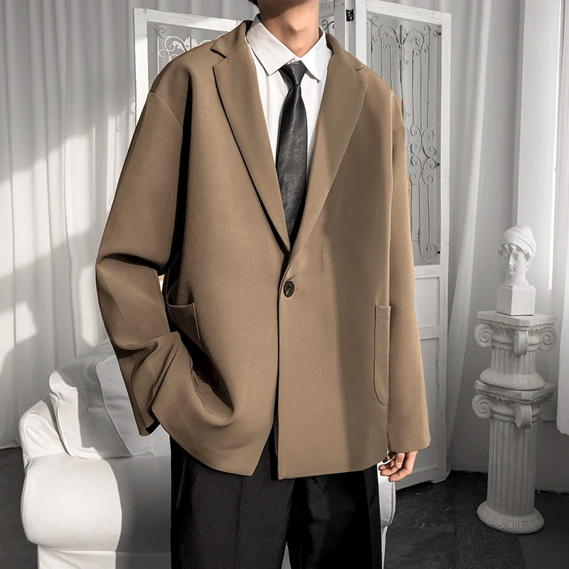Riolio Korean-style Men Casual Blazers Male One Button Suit Jackets Daily Business Streetwear All-match Simple Suit-tops