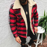 Riolio Fashion Casual Pocket Long Sleeve Jacket Men Winter Lining Fleece Warm Coats Top Loose Turn-down Collar Plaid Retro Outwear