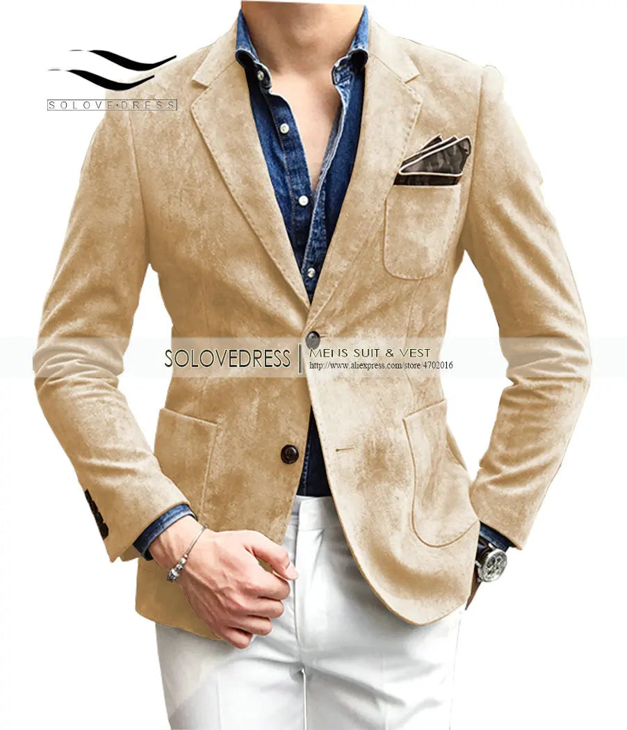 Riolio Flannel Brown Men's suit Fashion Green Jacket Blazer Prom Party Dinner Black Business Coffe Waistcoat Tuxedo  Jacket For Wedding