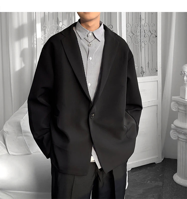 Riolio Korean-style Men Casual Blazers Male One Button Suit Jackets Daily Business Streetwear All-match Simple Suit-tops