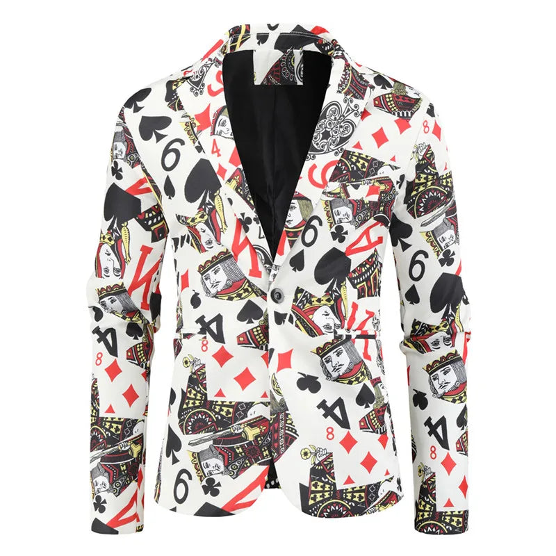 Riolio Allover Print One Button Blazer, Men's Casual Music Note Pattern Flap Pocket Lapel Sports Coat For Spring Fall Business