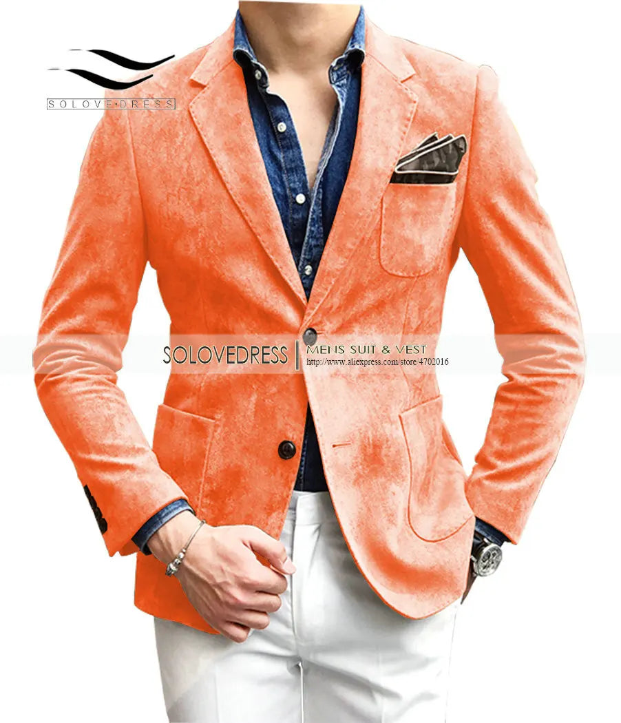 Riolio Flannel Brown Men's suit Fashion Green Jacket Blazer Prom Party Dinner Black Business Coffe Waistcoat Tuxedo  Jacket For Wedding