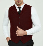 Riolio Men's Grey Herringbone Wool Tweed Slim Fit Leisure Cotton Suit Burgundy Vest Gentleman Business Waistcoat For Wedding