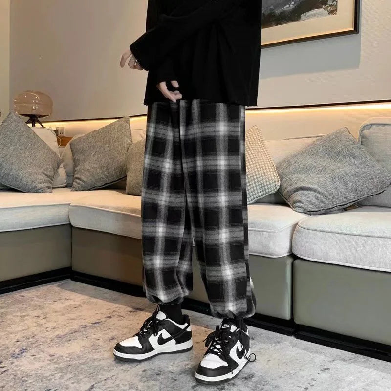 Riolio Plaid Pants Men Fashion Retro Color Contrast Casual Pants Men Streetwear Loose Hip-hop Straight Pants Mens Trousers M-3XL