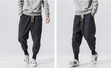 Riolio Cotton Linen Harem Pants Men Solid Elastic Waist Streetwear Joggers New Baggy Drop-crotch Pants Casual Trousers Men