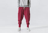 Riolio Cotton Linen Harem Pants Men Solid Elastic Waist Streetwear Joggers New Baggy Drop-crotch Pants Casual Trousers Men