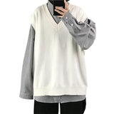 Men Sweater Vest V Neck Solid Color Sleeveless All Match Spring Sweater for School Male Pullovers Men's Clothing Streetwear