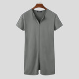 Riolio Men Pajamas Rompers Solid V Neck Zipper Fitness Short Sleeve Cozy Homewear Playsuits Leisure Men Jumpsuit Sleepwear INCERUN 7