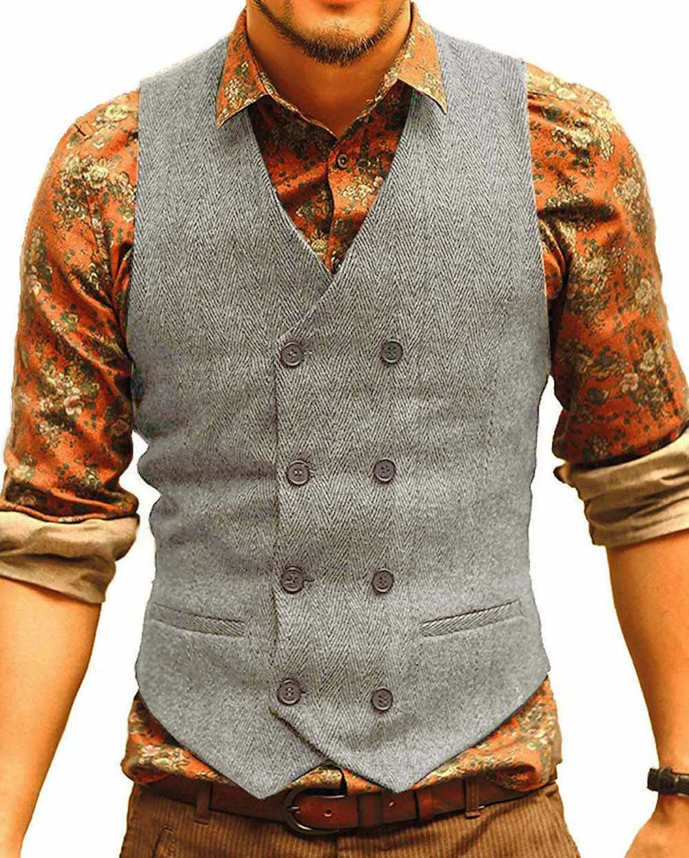 Riolio fashion suits for men Casual Men's Brown Waiter Vest Jacket Slim Fit Prom Double Breasted Blazer Champagne Suits Waistcoat For Wedding Best Man Grooms