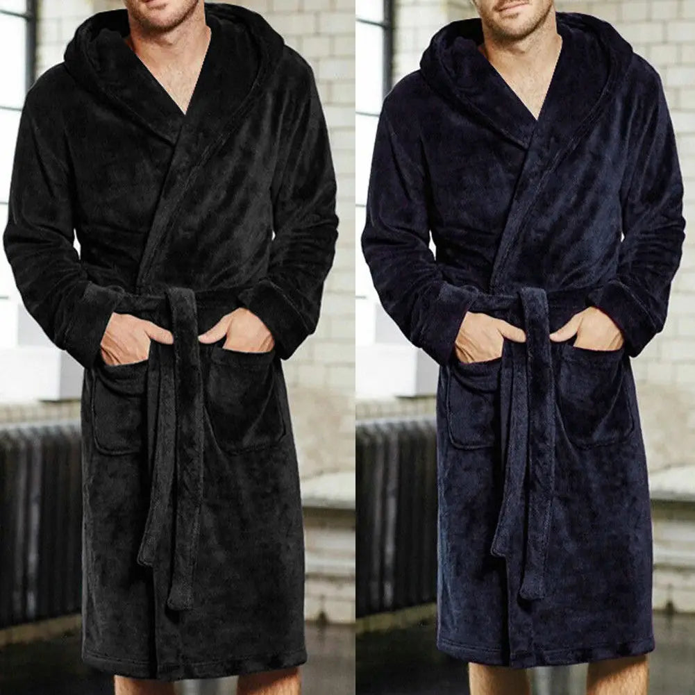 Riolio Mens Bathrobe Man Winter Warm Casual Flannel Robe Sleepwear Long Sleeve Plush Shawl Male Bath Robe Lounge Nightgown Home Clothes