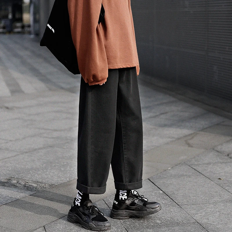 Riolio Wide legs Jeans Men Fashion Retro Solid Color Casual Straight Jean Pants Mens Streetwear Hip Hop Denim Pants Mens Trousers M-3XL