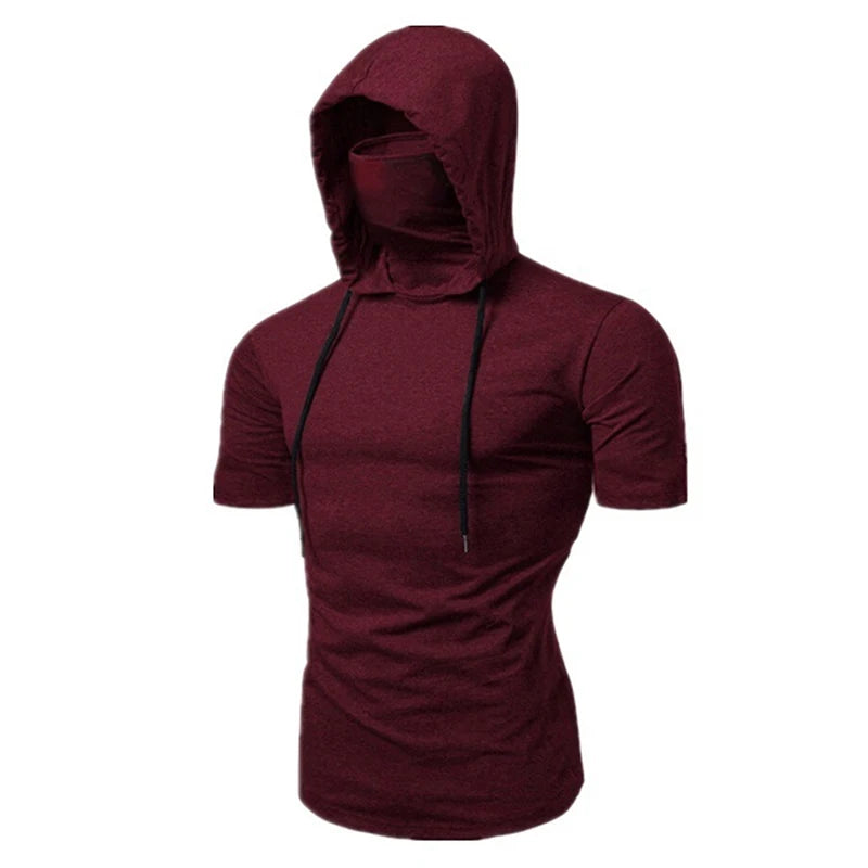 Riolio New Hooded T-shirt Men Fashion Style Personality Stretch Leisure Sport Shirt Ninja Suit Short-sleeved T-shirt Mask Suit Tops