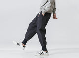 Riolio Cotton Linen Harem Pants Men Solid Elastic Waist Streetwear Joggers New Baggy Drop-crotch Pants Casual Trousers Men